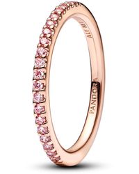 PANDORA - Gold-plated Sparkling Pink Band Ring - Lyst