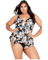 Avenue - Plus Size Sharkbite Print Tankini Top - Lyst