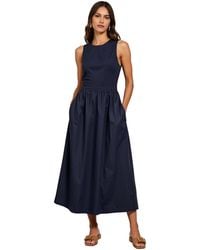 Modenaire - Sleeveless Crewneck Gathered Waist Midi Dress - Lyst