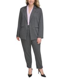 Calvin Klein - Plus Size One Button Pinstriped Blazer Sleeveless V Neck Shell Top Pinstriped Straight Leg Pants - Lyst