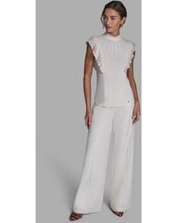 BCBGMAXAZRIA - Pleated Mock Neck Flutter Sleeve Top - Lyst