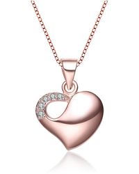 Genevive Jewelry - Stylish Sterling Silver 18k Rose Gold Plated Cubic Zirconia Curve Heart Necklace - Lyst