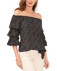 Vince Camuto - Printed Off The Shoulder Bubble Sleeve Tie Front Blouse - Lyst