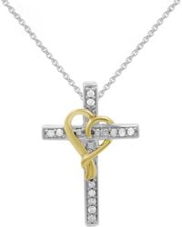 Macy's - Diamond Cross & Heart 18" Pendant Necklace (1/10 Ct. T.w. - Lyst