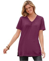 Woman Within - Plus Size Within Perfect Short-sleeve Shirred V-neck Tunic - Lyst