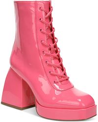 Circus by Sam Edelman Kia Platform Lace-up Booties in Bright White Patent (White) | Lyst