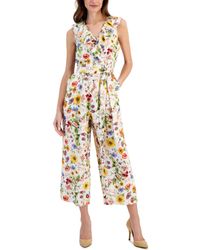 Tahari - Floral-printed Linen-blend Faux-wrap Jumpsuit - Lyst