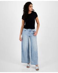 DKNY - Ruched Top Studded Wide Leg Jeans - Lyst