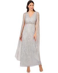 Adrianna Papell - Beaded V-neck Cape Gown - Lyst