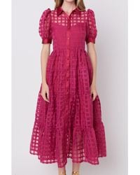 English Factory - Gridded Organza Tiered Maxi Dress - Lyst