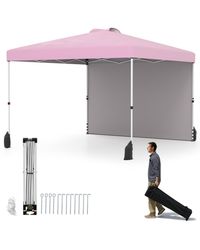 Gymax - 10 X 10 Ft Pop Up Canopy Tent W/ 1 Sidewall Wheeled Bag 8 Stakes & 4 Wind Ropes - Lyst