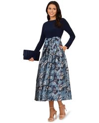 Adrianna Papell - Long-sleeve Jacquard Ball Gown - Lyst