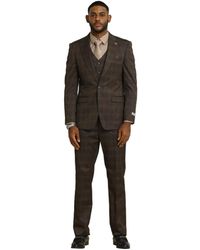 Stacy Adams - Big & Tall Glen Plaid 3-piece Jacket With Solid Vest And Pants Suit Peak Lapel - Lyst