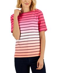 Karen Scott - Petite Ombre Striped Elbow-sleeve Boat-neck Top, Created For Macy's - Lyst