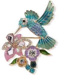 Anne Klein - Gold-tone Crystal Hummingbird & Flower Pin - Lyst