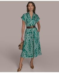 Donna Karan - Short-sleeve Printed V-neck A-line Dress - Lyst