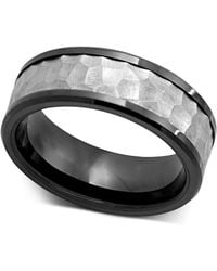 Macy's - Stainless Steel And Black Ceramic Ring - Lyst