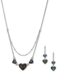 Anne Klein - Silver-tone Stone Heart Layered Statement Necklace & Drop Earrings Set - Lyst