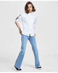 DKNY - Cotton Embroidered Logo Shirt Boerum High Rise Flare Leg Jeans - Lyst