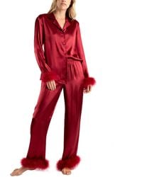 Linea Donatella - Marabou Feather Satin Pajama Set - Lyst