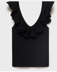 Mango - Ruffle Knit Top - Lyst