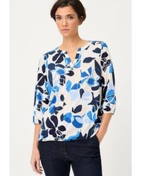 Olsen - Graphic Floral Split Neck T-shirt - Lyst