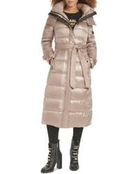 Karl Lagerfeld - Karl Lagerfeld Shine Hooded Belted Puffer Coat - Lyst