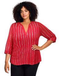 Avenue - Plus Size Split-neck Foil Top - Lyst