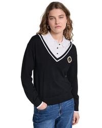KARL LAGERFELD - Petite Collared Button-front Twofer Sweater - Lyst