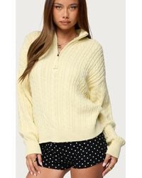 Edikted - Sarie Cable Knit Quarter Zip Sweater - Lyst