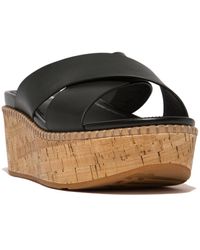 Fitflop - Eloise Leather Or Cork Wedge Cross Slides - Lyst