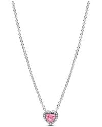 PANDORA - Pink Elevated Heart Necklace - Lyst
