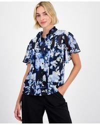Anne Klein - Pleated-front Flutter-sleeve Blouse - Lyst