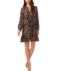 Vince Camuto - Floral Printed Long Sleeve Split Neck Baby Doll Dress - Lyst
