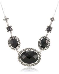 Macy's - Marcasite And Faceted Onyx Oval Frontal 16"+2" Extender Necklace - Lyst