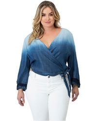 Standards & Practices - Plus Size Dip Dye Bell Sleeve Denim Wrap Crop Top - Lyst