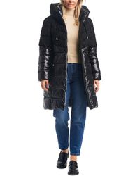 Vince Camuto - Mixed-media Belted Hooded Puffer Coat - Lyst