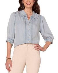 Democracy - Ruffle Trim Collar Button Front Top Ps Xl - Lyst