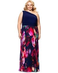 Xscape - Plus Size One-shoulder Pleated Gown - Lyst