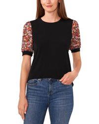Cece - Floral Mixed Media Short Sleeve Knit Top - Lyst