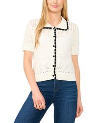 Cece - Short-sleeve Collared Cotton Cardigan - Lyst