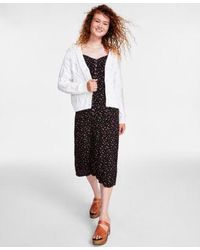 Lucky Brand - Cable Stitch Long Sleeve Cardigan Printed Slip Dress - Lyst