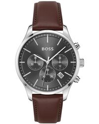 BOSS - Boss Chronograph Avery Brown Leather Strap Watch 42mm - Lyst