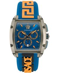 Versace - Swiss Chronograph Dominus Blue & Orange Silicone Strap Watch 42x50mm - Lyst