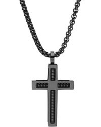 Steeltime - Ip Stainless Steel Spring Inlay Cross 24" Pendant Necklace - Lyst