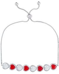 Macy's - Simulated Ruby And Cubic Zirconia Heart Adjustable Bolo Bracelet In Fine Silver Plate - Lyst