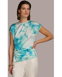 Donna Karan - Printed Side-ruched Short Sleeve Top - Lyst