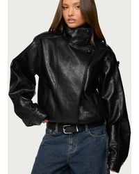 Edikted - Jaicee High Neck Oversized Faux Leather Jacket - Lyst
