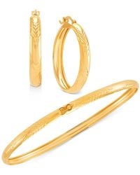 Macy's - 2-pc. Set Textured Bangle & Small Hoop Earrings In 10k Gold - Lyst