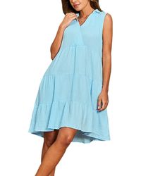CUPSHE - Light Blue Collared V-neck Sleeveless Mini Beach Dress - Lyst